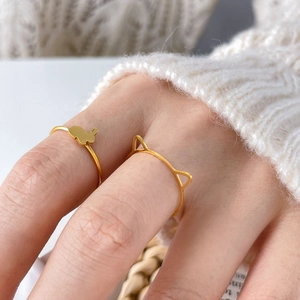 Minimalist 18K gold plated stackable rings with cute rabbit and cat ear motifs