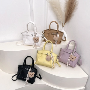 Minimalist large capacity bucket handbags in five colors with cute bear charm and scarves