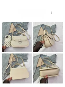 Detailed views of cream faux leather crossbody bag with woven texture and metal ring buckle