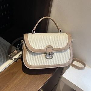 Retro Stitching PU Leather Woven Handbag Small Square Crossbody Bag With Metal Lock And Handle For Women Commuter Chic