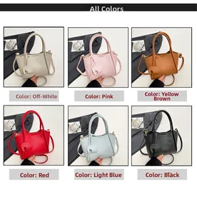 Collage of soft leather bucket bags in six colors with elephant charms for women