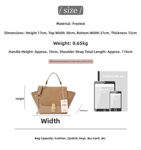 Detailed size chart of vintage matte wing bag showing dimensions and capacity