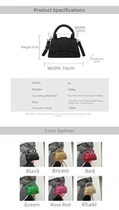 Detailed size specifications and multi-color options for woven texture mini square bag