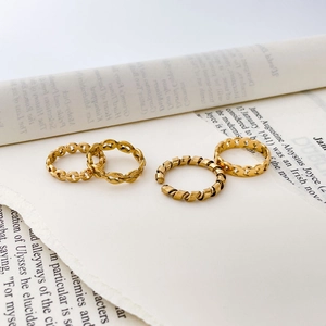 Bagues Chaîne Creuse Géométrique Spirale Torsadée Anneau Ouvert Acier Titane Plaqué Or Bijoux Minimalistes