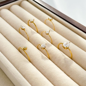Bague Femme Minimaliste Acier Titane Plaqué Or 18K Zircon Teardrop Marquise Carré Bijou Géométrique