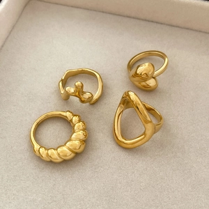 Stainless Steel Rings Gold Plated Heart Croissant Twist Lava Fluid Hollow Minimalist Fashion Jewelry For Women