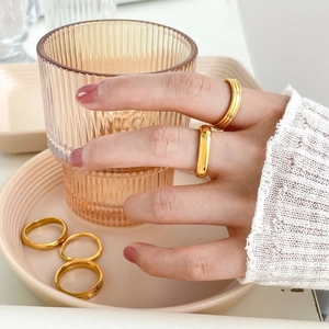 Minimalist Geometric Stainless Steel Rings For Women 18K Gold Plated Polished Curved Faceted Arc Fashion Jewelry
