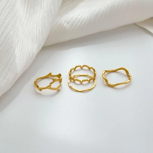 Wave Pattern Titanium Steel Ring Branch Design Engraved Irregular Minimalist Jewelry For Women Elegant Golden Band