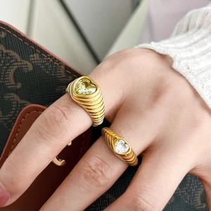 18K gold plated titanium ring set with yellow and clear heart zircon stones