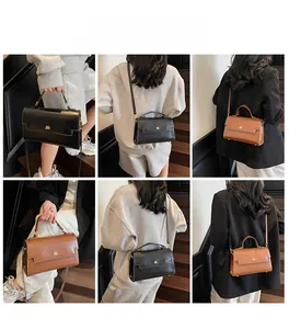 Detailed views of vintage crossbody phone bags in black and caramel brown leather