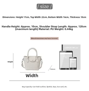 Detailed size chart for the PU leather tote bag with dimensions and item comparisons