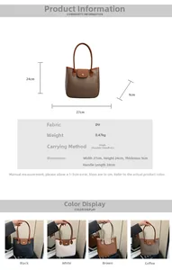 Detailed size chart and specifications for the casual PU leather tote bag with four colors