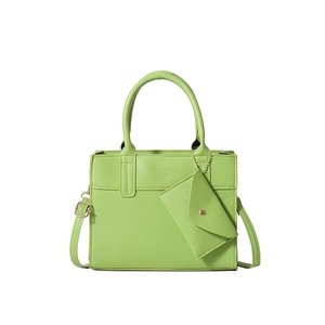 Matcha green PU leather square handbag with mini pouch and adjustable strap for women