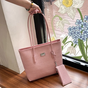 Women Large Capacity Tote Bag Fashion Shoulder Bag Matching Pouch Handbag PU Leather Herringbone Woven Texture Vintage Commuter Bag