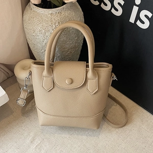 Women Bucket Bag PU Leather Lychee Pattern Handheld Crossbody Shoulder Bag Flap Magnetic Closure Fashion Casual