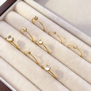 Minimalist Solitaire Ring Stainless Steel 18K Gold Plated Four Prong Cubic Zirconia Thin Twisted Band Jewelry For Women
