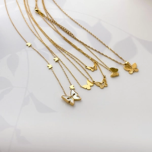 Collier Pendentif Papillon Acier Titane Plaqué Or 18K Incrustation Coquille Double Couche Creux Douce Élégante Pour Femmes