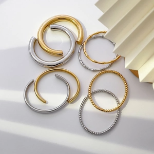Bangle Bracelet Titanium Steel 18K Gold Plated Bamboo Joint Round Bead Hollow Geometric French Vintage Women
