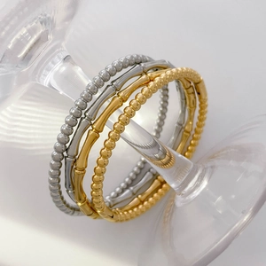 Exaggerated hollow arc bamboo bead bracelets in 18K gold and silver plating