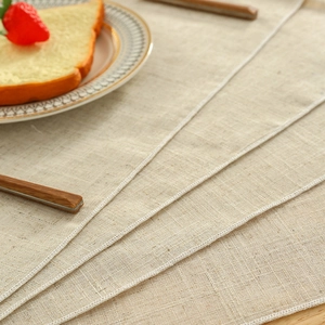 Beige linen texture placemat with white stitching edge for dining table setting