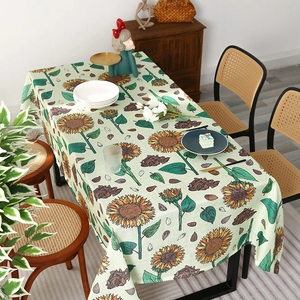 Floral sunflower print tablecloth in light beige for kitchen and dining room decor