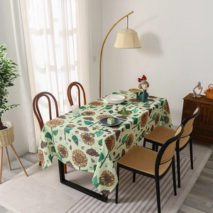 Sunflower pattern dustproof tablecloth in light green for dining and coffee tables