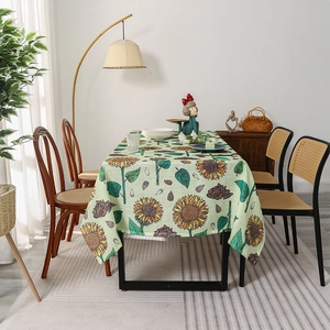 Waterproof sunflower print rectangular tablecloth in light green for home dining tables