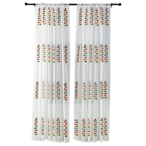 Pastel embroidered leaf sheer curtains in white polyester with a rod pocket design