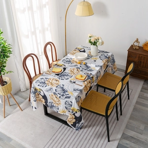 Nordic Polyester Rectangular Tablecloth With Tropical Flower Bird Print Waterproof Dustproof Table Cover For Dining Room Decor