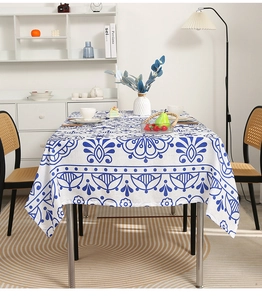 Detailed view of the blue mandala pattern and premium cotton linen fabric texture