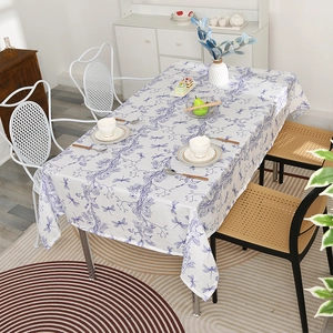 Nordic Luxury Polyester Rectangle Tablecloth Blue Mandala Floral Dragonfly Print Dustproof Oilproof Dining Table Cover Decor