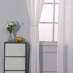 Waterproof white sheer outdoor curtain for gazebo with decorative beaded tieback buckle