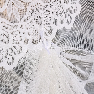 French style white lace embroidered warp knitted sheer door curtain with floral patterns