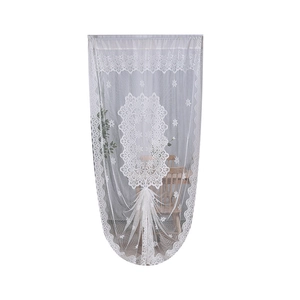 White French lace door curtain featuring snowflake embroidery and a floral pattern