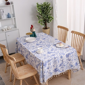 Rectangular Tablecloth Polyester Oilproof Dustproof Heat Resistant Table Cover With Tassels For Dining Room Kitchen Tea Table Decor