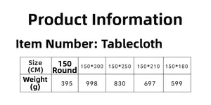 Size chart table detailing various rectangular and round cotton linen tablecloth dimensions