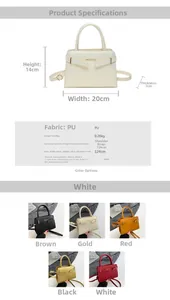 Tableau des dimensions du sac à bandoulière chic en cuir PU taille 20x14x7cm