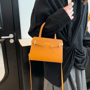 Sac à main carré tendance en cuir PU orange avec poignée et bandoulière amovible