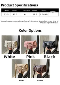 Size guide for PU leather underarm bag with dimensions, weight and multi-color options