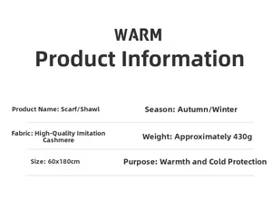 Detail showing specifications for a 430g high-quality cashmere-like scarf, 60x180cm size