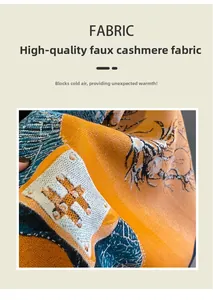 Detailed macro view of twill weave texture on imitation cashmere scarf in orange and teal