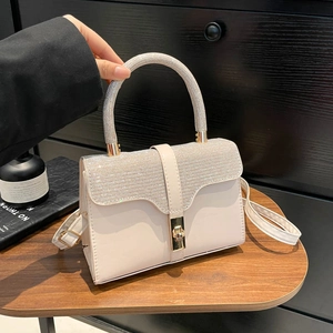 Sequin Patchwork PU Leather Crossbody Bag For Women Small Square Handbag With Gold Lock Handle Adjustable Strap