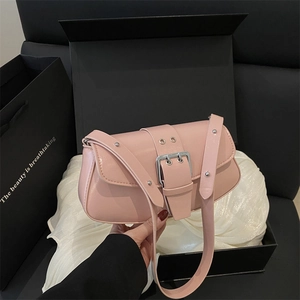 Women Retro PU Leather Underarm Bag Simple Baguette Shoulder Bag With Large Silver Buckle Magnetic Closure Adjustable Strap
