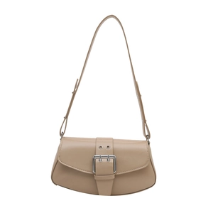 Retro apricot underarm bag with large silver buckle and smooth leather finish