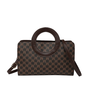 Vintage large capacity tote bag with M letter monogram print and metal ring handles