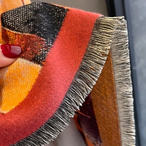 Winter warm cashmere-like scarf with colorful color-blocking design and fringe detail