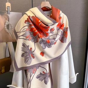 Floral Print Winter Scarf For Women Imitation Cashmere Thick Warm Shawl Wrap With Tassels Elegant Soft Fashion Neckwear