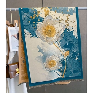 Écharpe Châle Pour Femmes Imitation Cachemire Imprimé Fleuri Abstrait Rétro Glands Épais Chaud Hiver Automne Mode