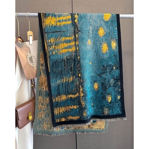 Winter Warm Scarf Shawl Imitation Cashmere Thickened Double Sided Artistic Oil Painting Print With Tassels For Women