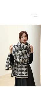Detail of fan-shaped geometric pattern on warm black and white pashmina shawl